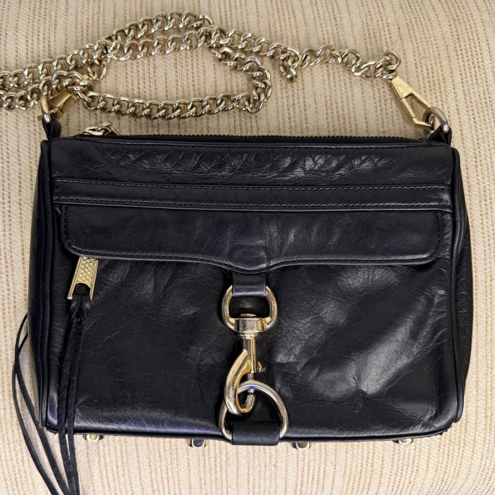 Rebecca Minkoff Black Crossbody Bag with Gold Chain Shoulder Strap